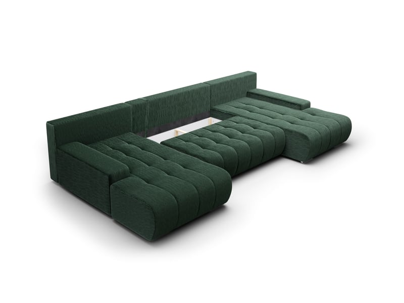 Canapé d'angle convertible velutti u velours côtelé poso vert, forme u avec coffre - Conforama D