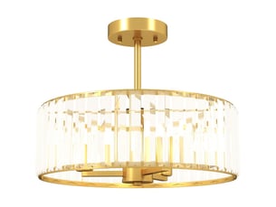 Plafonnier semi-encastré ø39 x h32 cm en métal et cristal avec 3 douilles e14 doré chicfurn