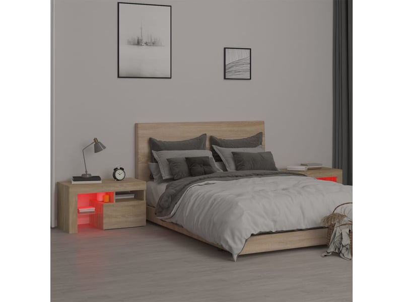 Lot de 2 tables de chevet - cabinet de chevet - table de nuit lumières led chêne sonoma 70x36,5x40 cm - Conforama E