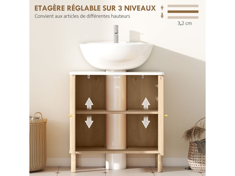  Meuble sous lavabo 60 cm, chêne effet marbre, portes rainurées  - Conforama W