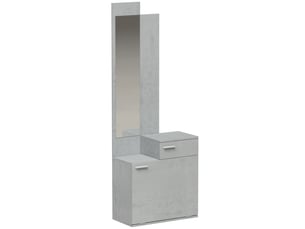 Ensemble meuble d'entrée avec meuble à chaussures abattant, vestiaire avec miroir, tiroir et plateau, gris
