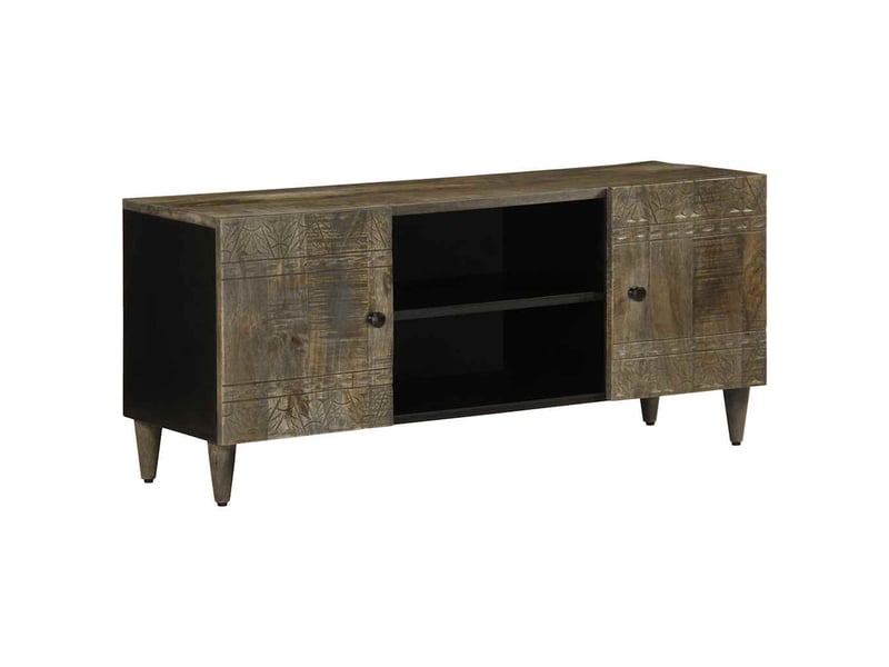  Meuble tv - banc tv - meuble de rangement gris clair 105x33,5x46 cm bois massif de manguier  - Conforama B