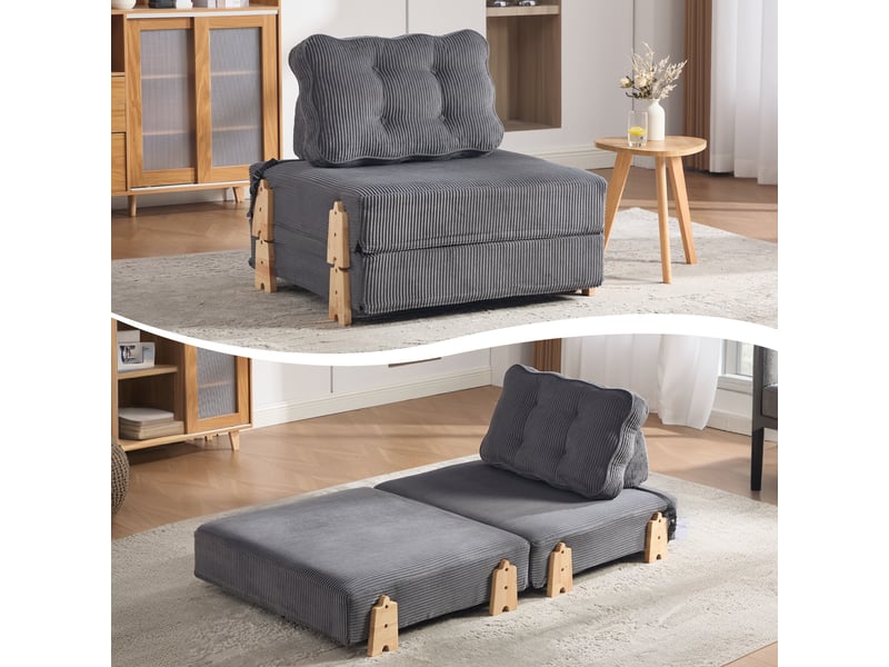 Fauteuil convertible lit simple 90x86x84 cm velours côtelé gris foncé design scandinave moderne - Conforama B