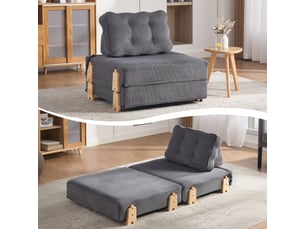 Fauteuil convertible lit simple 90x86x84 cm velours côtelé gris foncé design scandinave moderne