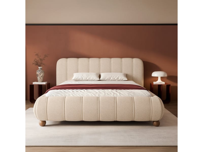 Selsey malunna - lit rembourré sur pieds boules - 140x200 cm - chenille beige Malunna - Conforama C