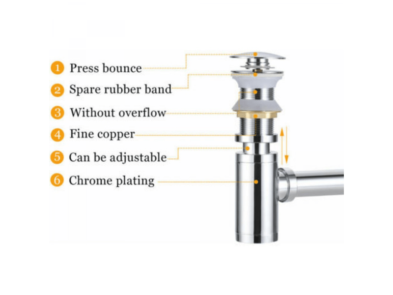 Siphon lavabo avec bonde lavabo pop-up sans trop-plein, ensemble vidage et siphon salle de bain, kit siphon bonde lavabo - Conforama D