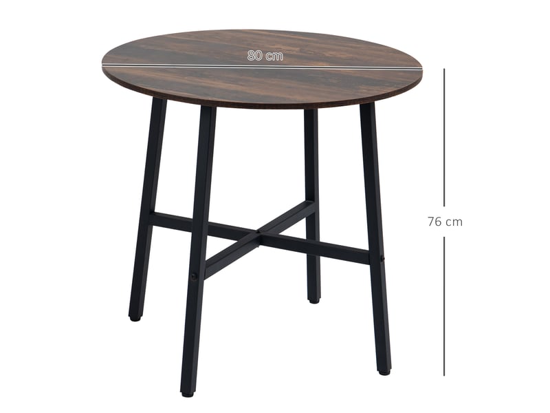 Table de salle à manger ronde pour 4 personnes avec plateau brun, piètement métal, style industriel, ø 80 × 76 cm - Conforama E