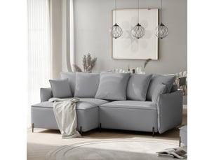 Canapé d'angle droit convertible <strong>IDOHOME</strong> <strong>MARCO</strong> 3 places Tissu gris avec coffre de rangement