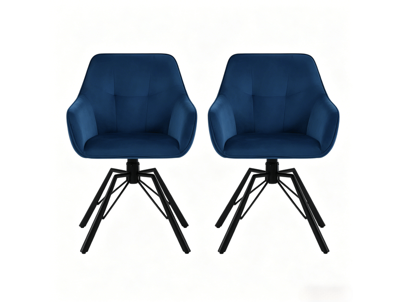 Chaises d'appoint pour salle à manger avec assise large, pivotantes 360°, dos confortable, modèle en velours bleu (lot de 2) - Conforama A