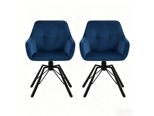 Chaises d'appoint pour salle à manger avec assise large, pivotantes 360°, dos confortable, modèle en velours bleu (lot de 2)