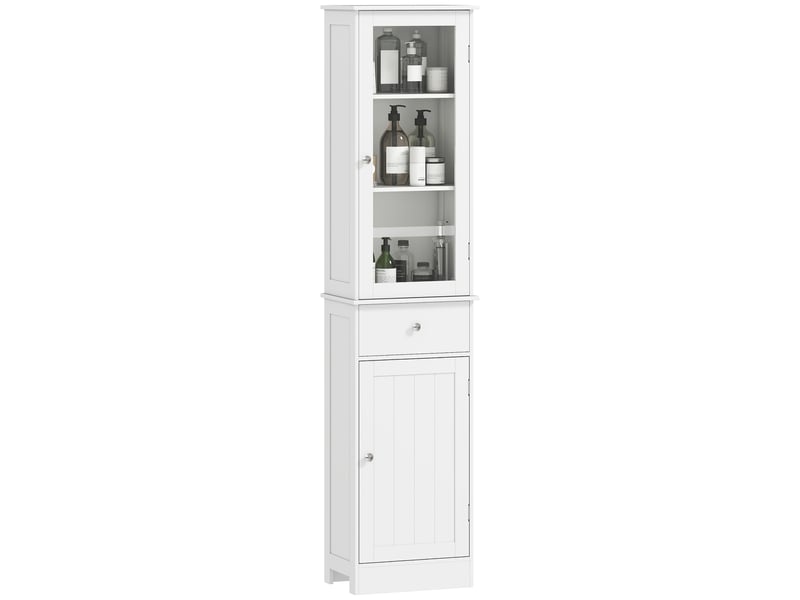  Meuble de salle de bain gain de place avec placard, tiroir et étagères en mdf, 40 x 27 x 171,5 cm, blanc  - Conforama A