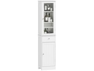 Meuble de salle de bain gain de place avec placard, tiroir et étagères en mdf, 40 x 27 x 171,5 cm, blanc