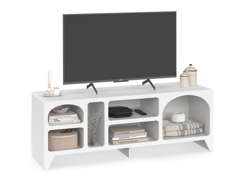  Meuble tv 140 cm organique alesia 6 niches bois blanc  - Conforama A