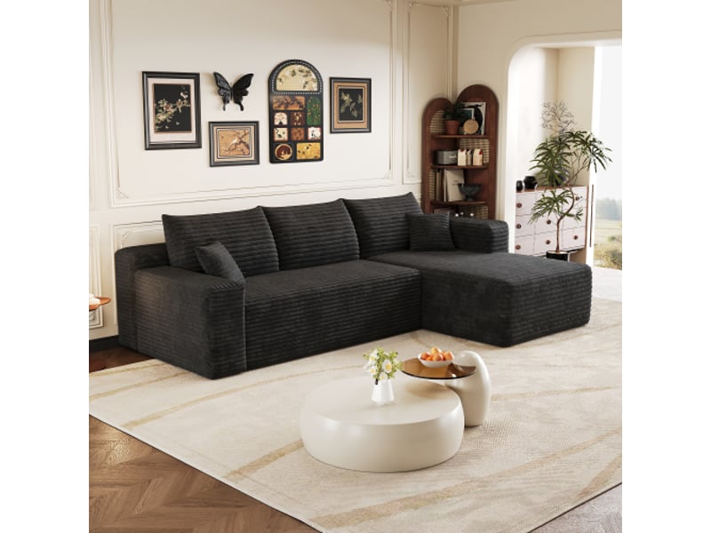  Canapé d’angle cloud 241 cm noir, sofa en l moderne profond sans montage  - Conforama D
