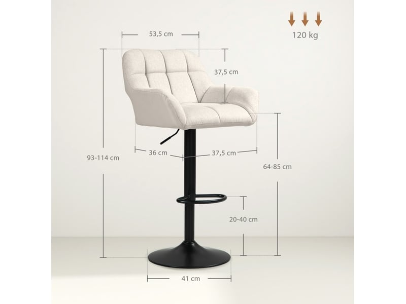  Lot de 2 tabourets de bar rétro réglables en hauteur, rotation 360°, polyuréthane (pu), crème et noir  - Conforama E