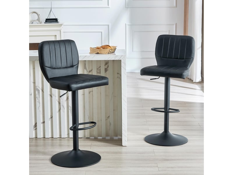  Tabouret de bar réglable  52 x 45 x 93-114 cm - siège pivotant à 360° -avec dossier et pédales en métal noir - cuir - noir  - Conforama D