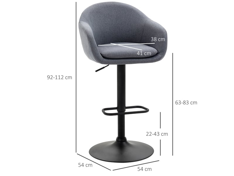  Tabouret de bar pivotant et réglable avec repose-pieds, en acier et tissu effet lin, gris foncé  - Conforama D