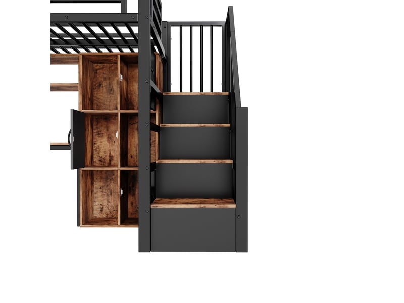  Lit mezzanine 90x200 cm en métal avec armoire-échelle, étagère et éclairage led - noir  - Conforama E