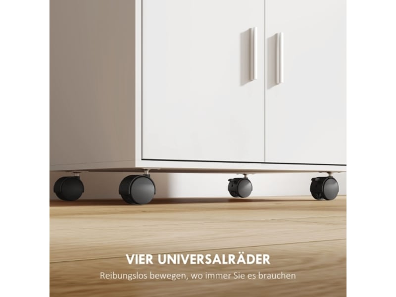  Meuble micro-ondes blanc, étagère, 2 portes, tiroir et roulettes, rangement cuisine mobile moderne  - Conforama E