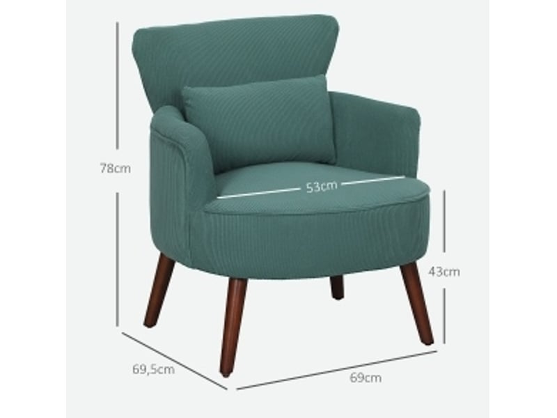  Fauteuil ulevr lounge en velours côtelé vert foncé, dossier haut, coussin lombaire lavable, 69 x 69,5 x 78 cm  - Conforama E