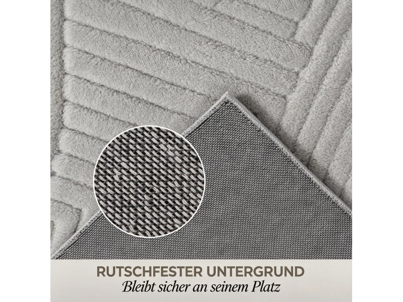  Tapis de salon géométrique 160 x 120 cm – gris – jacquard en relief, épais à poils longs antidérapant  - Conforama E