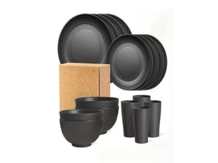 Service table 16 pieces noir mat pp sans bpa pour 4 assiettes bols verres