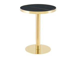 Table d'appoint ronde moderne avec cadre en acier inoxydable doré, plateau effet marbre, salon luxe, socle stable