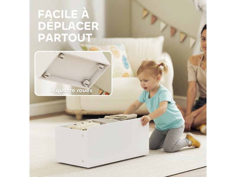 Meuble rangement enfant rangement jouet enfant 6 bacs amovibles et grand coffre à roulettes 100 x 30 x 80 cm blanc - Conforama E