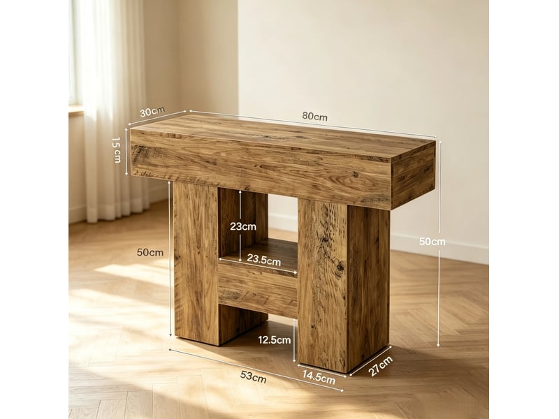 Table d'appoint tcqpz avec étagère ouverte 80 x 30 x 50 cm mdf marron  - Conforama C