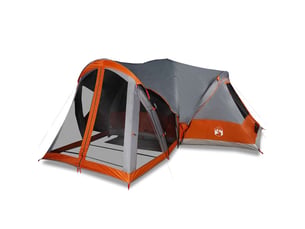 Tente de camping, tente familiale tipi 8 personnes gris et orange imperméable shl87116