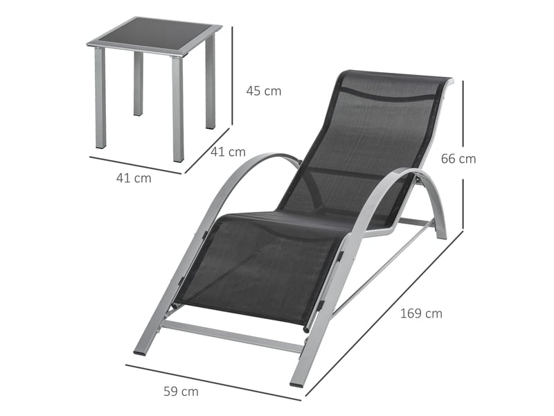  Lot de 2 bains de soleil, transat, chaise longue métal gris foncé 169x59x66cm  - Conforama E