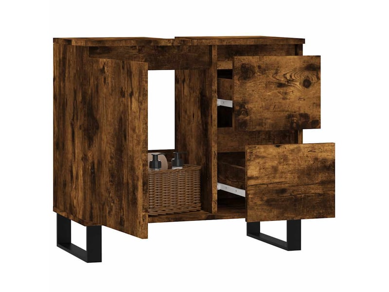  Amoire de salle de bain chêne fumé 65x33x60cm bois d'ingénierie shl6988  - Conforama C