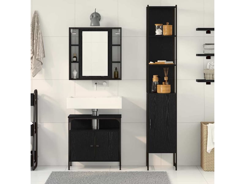 Ensemble de mobilier de salle de bain 3 pc chêne noir cf64328 - Conforama D