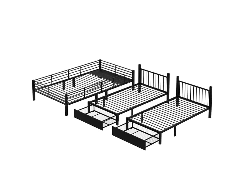 Lit superposé triple 246x206x177,8 cm avec tiroirs en métal noir  - Conforama E