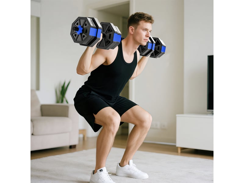 Kit de musculation multifonction 6 en 1, 20 kg au total, en plastique et sable, 125 x 18 x 18 cm, bleu - Conforama C