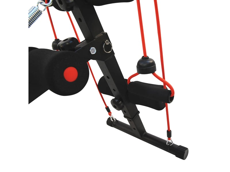 Banc de musculation réglable 137,5x55,5x50-68 cm noir en acier, bandes de résistance pour exercices - Conforama E
