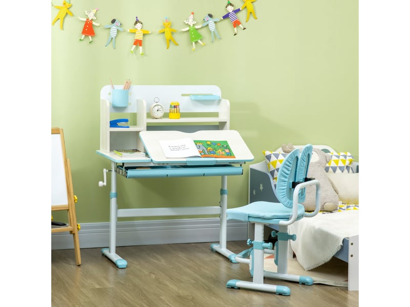  Bureau enfant avec chaise réglable bleu, 3 à 12 ans, plateau inclinable et rangement  - Conforama D