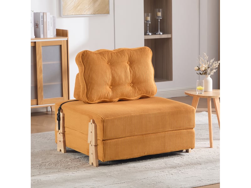  Fauteuil-lit tcqpz convertible 1 place en velours côtelé orange 90 x 86 x 84 cm  - Conforama B