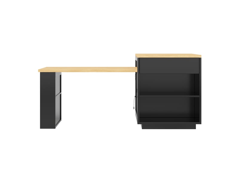  Îlot de cuisine extensible, 122 × 70 × 94 cm, 2 portes et 1 tiroir, mdf et métal, noir, rangement fonctionnel  - Conforama E