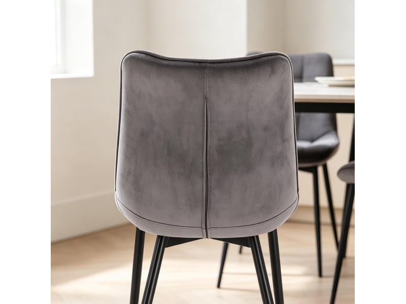  Lot de 2 chaises de salle à manger avec dossier ergonomique et patins antidérapants, en velours gris foncé  - Conforama E