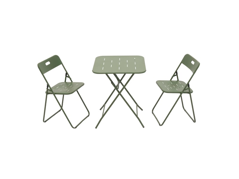 Salon de jardin pliant 3 pièces, table 60 x 60 cm et 2 chaises vertes en acier avec revêtement e coating - Conforama A