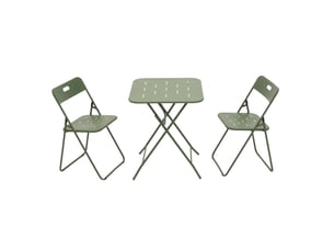 Salon de jardin pliant 3 pièces, table 60 x 60 cm et 2 chaises vertes en acier avec revêtement e coating