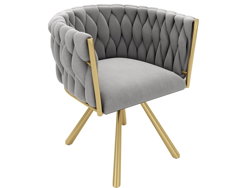 Chaise de salle à manger, lot de 6, pivotante à 360°, en velours gris et métal doré - Conforama A