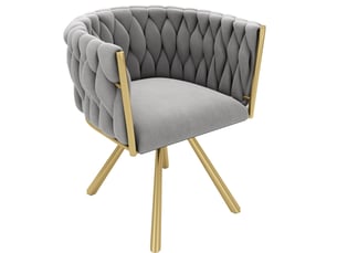 Chaise de salle à manger, lot de 6, pivotante à 360°, en velours gris et métal doré