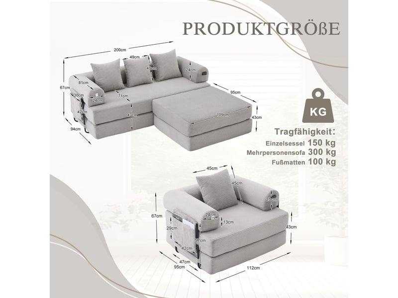  Canapé modulable hocker inclus cadre métal stable poche latérale 4 coussins confortables mousse haute densité libre combinaison usage polyvalent  - Conforama C