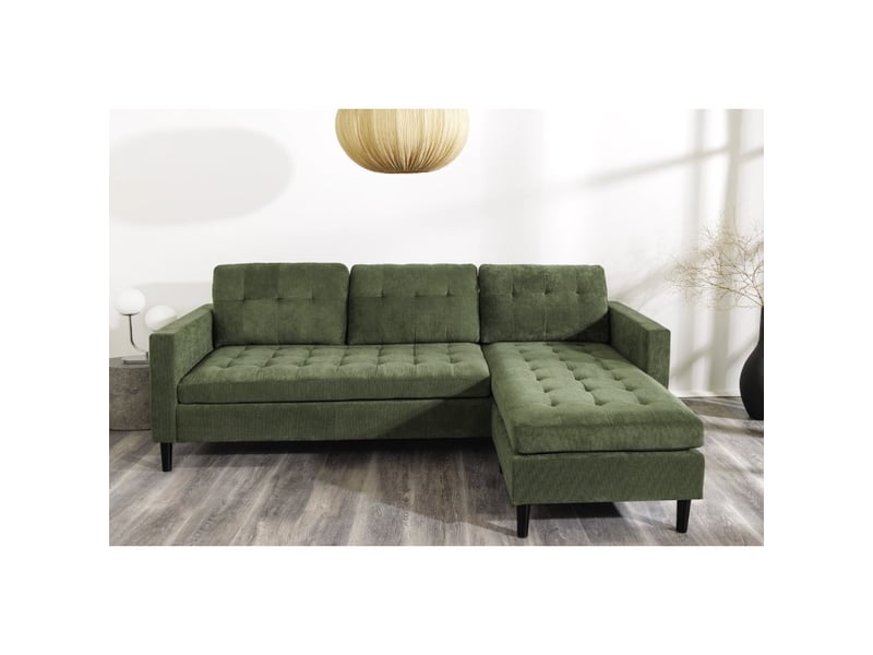  Canapé d'angle city vert foncé capitonné réversible – canapé contemporain en velours côtelé  - Conforama D