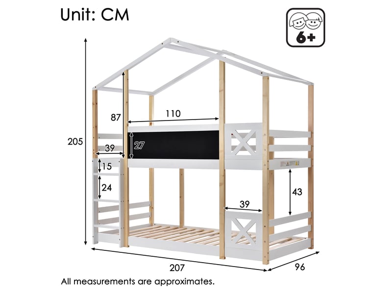 Lit mezzanine enfant 90x200 cm avec échelle, 2 sommiers, blanc et naturel - Conforama C