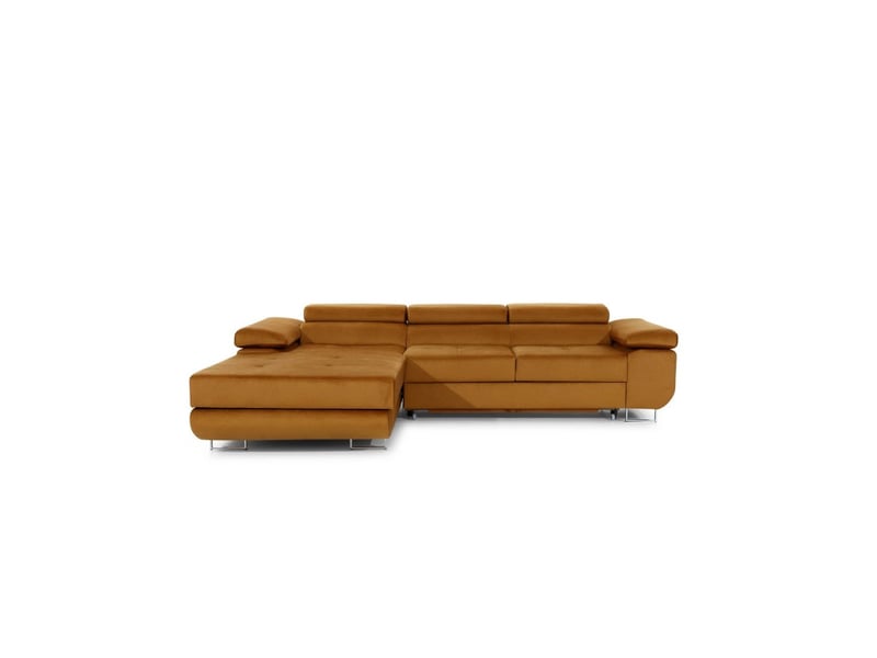  Canapé d'angle convertible amanda orange foncé effet velours avec coffre  - Conforama A