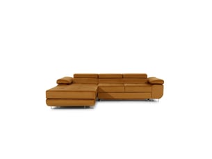 Canapé d'angle convertible amanda orange foncé effet velours avec coffre