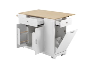 Îlot de cuisine mobile extensible 131,8x40-70x93,3 cm mdf blanc et naturel